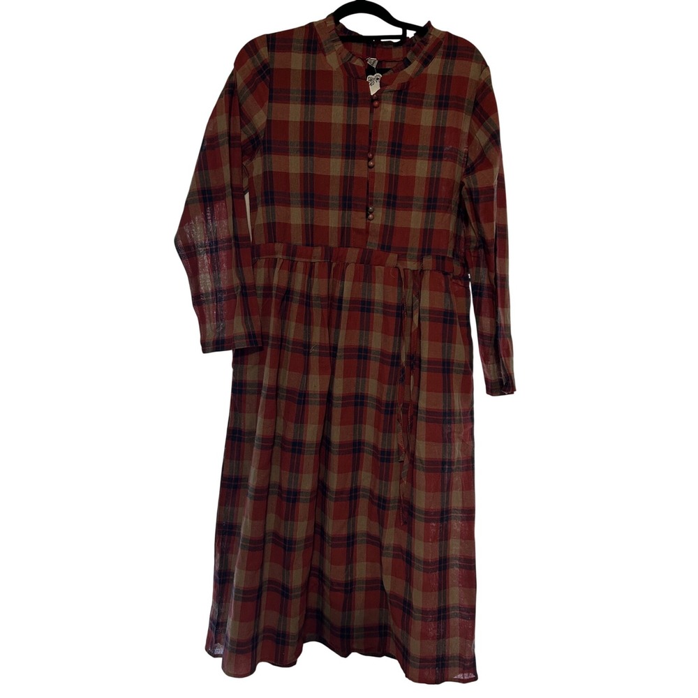 NWT Plaid Dress Size Med | Long Sleeve | Tie Waist | Button Front | Lightweight